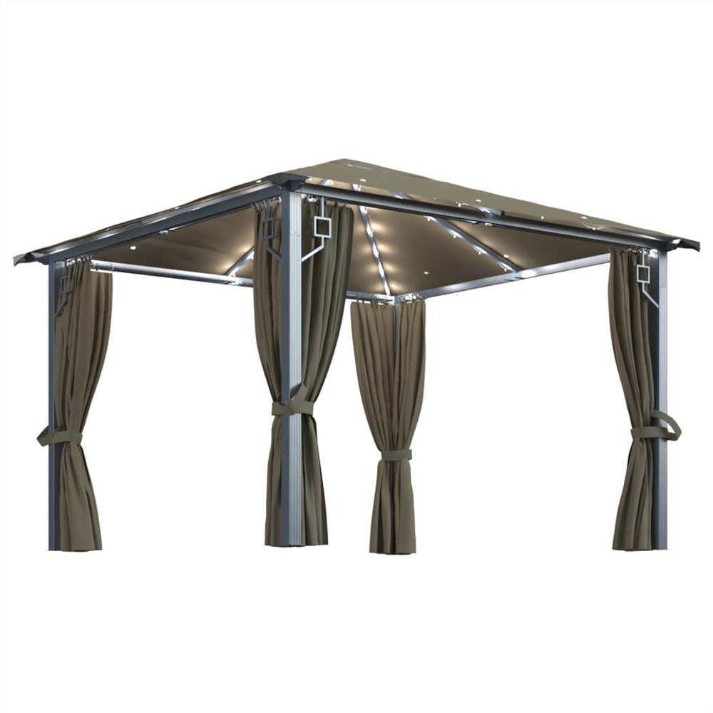 Gazebo with Curtain and String Lights 300x300 cm Taupe Aluminium