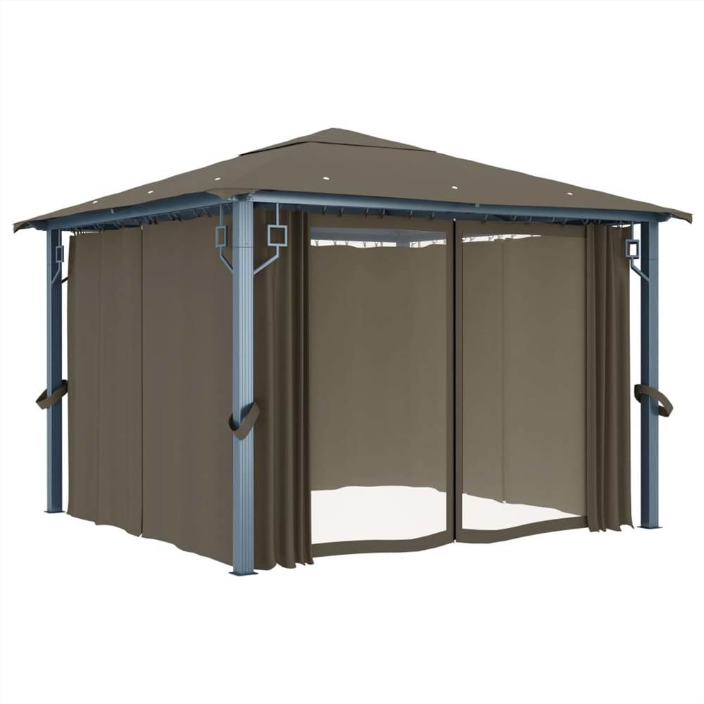 Gazebo with Curtain and String Lights 300x300 cm Taupe Aluminium