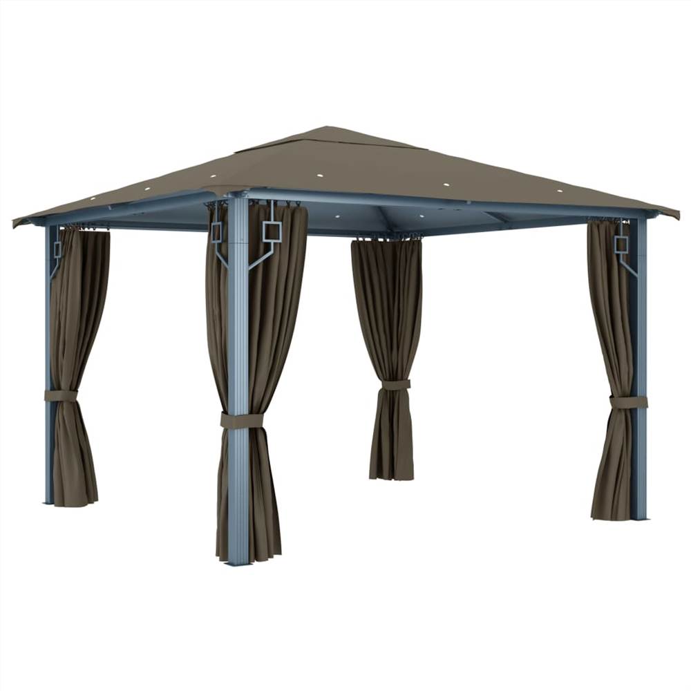Gazebo with Curtain and String Lights 300x300 cm Taupe Aluminium