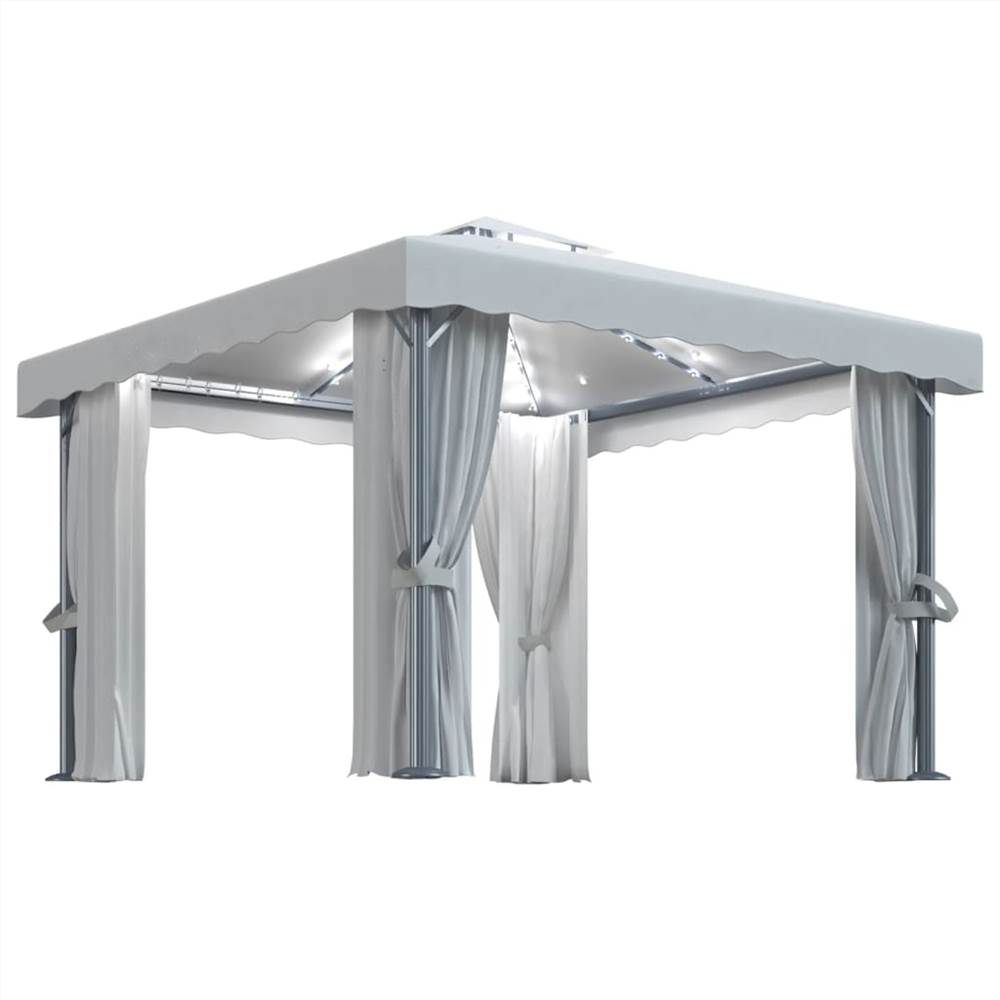 Gazebo with Curtain and String Lights 3x3 m Cream White