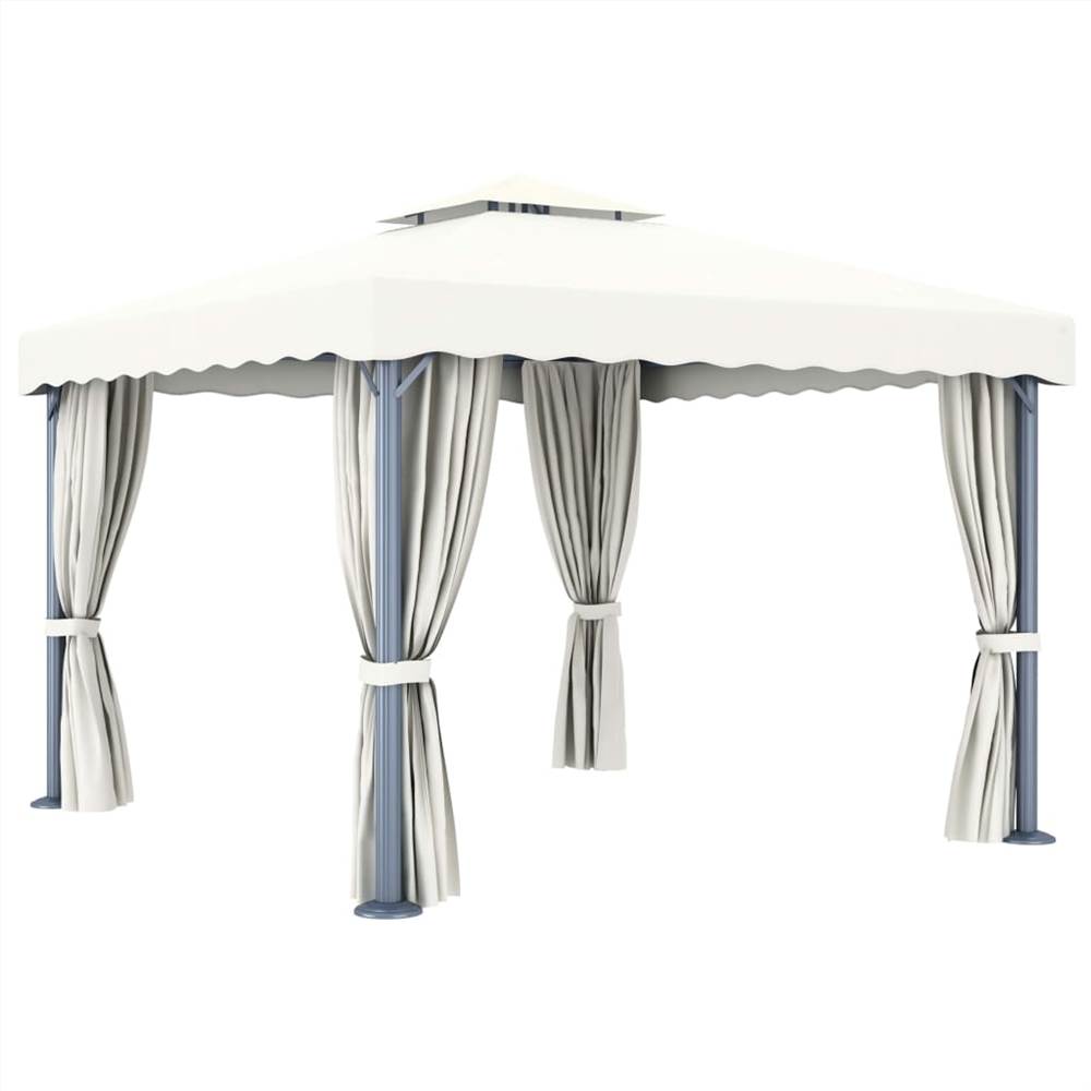 Gazebo with Curtain and String Lights 3x3 m Cream White
