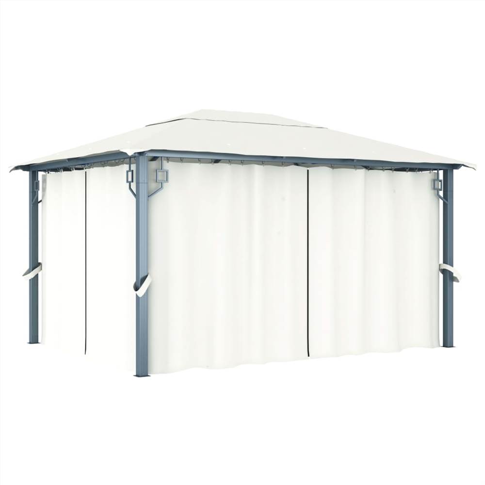 Gazebo with Curtain and String Lights 400x300 cm Cream Aluminium