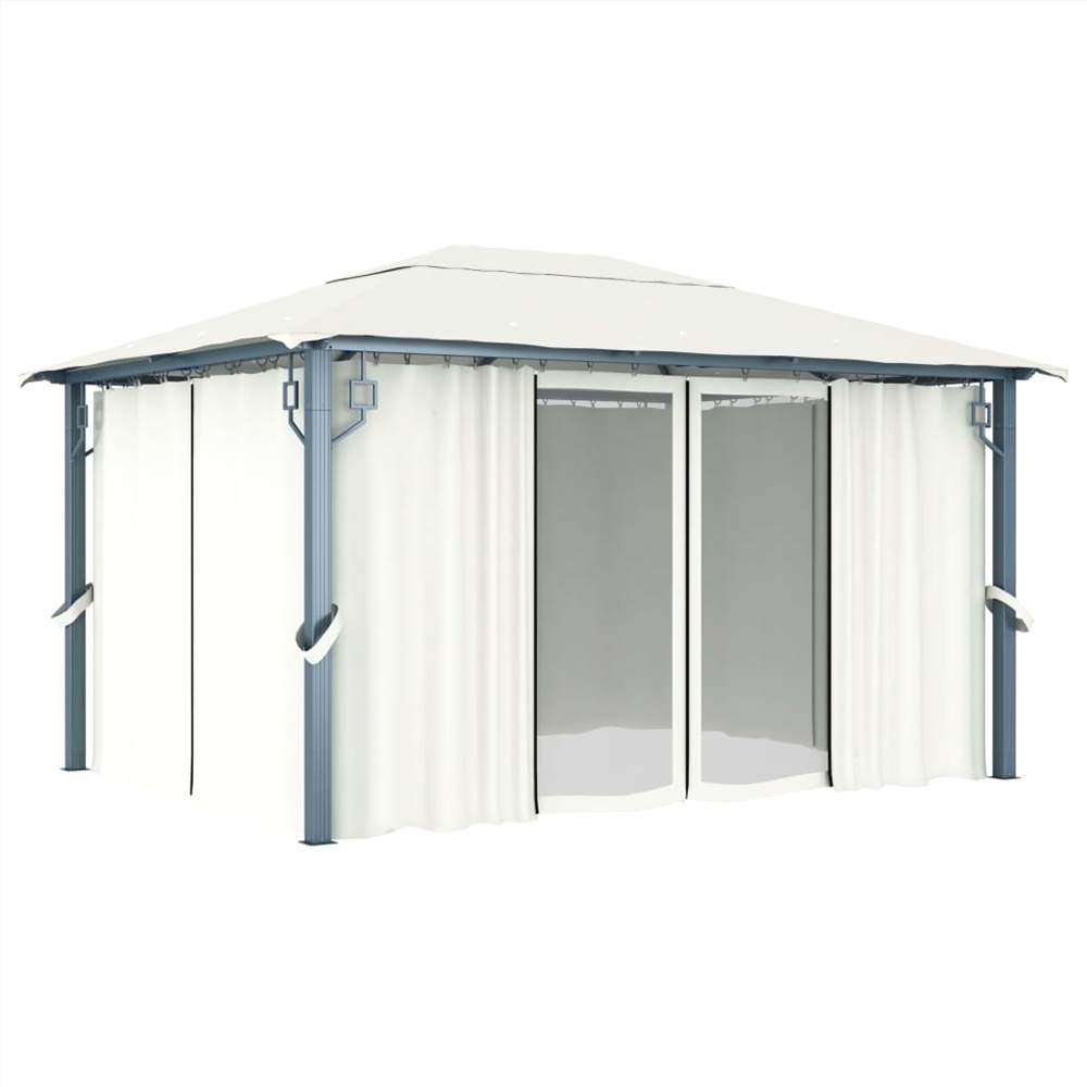 Gazebo with Curtain and String Lights 400x300 cm Cream Aluminium
