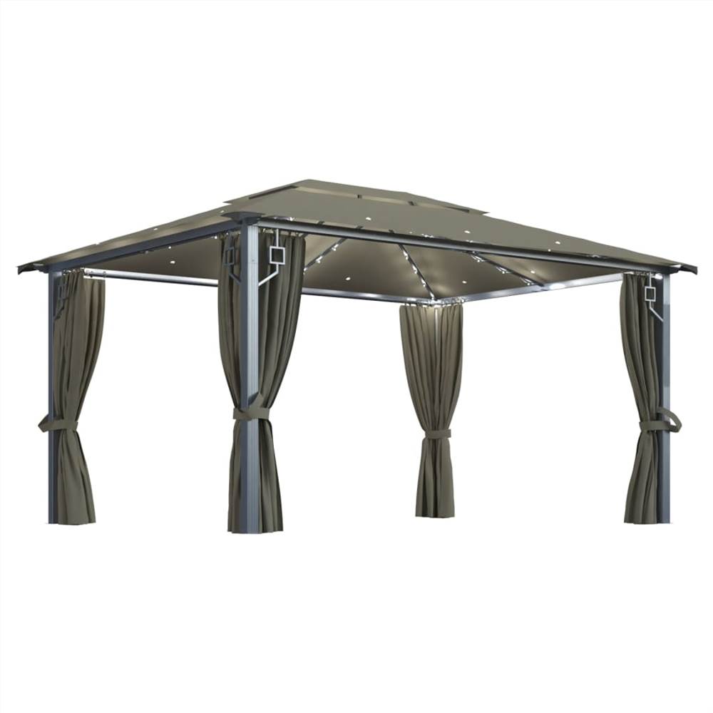 Gazebo with Curtain and String Lights 400x300 cm Taupe Aluminium