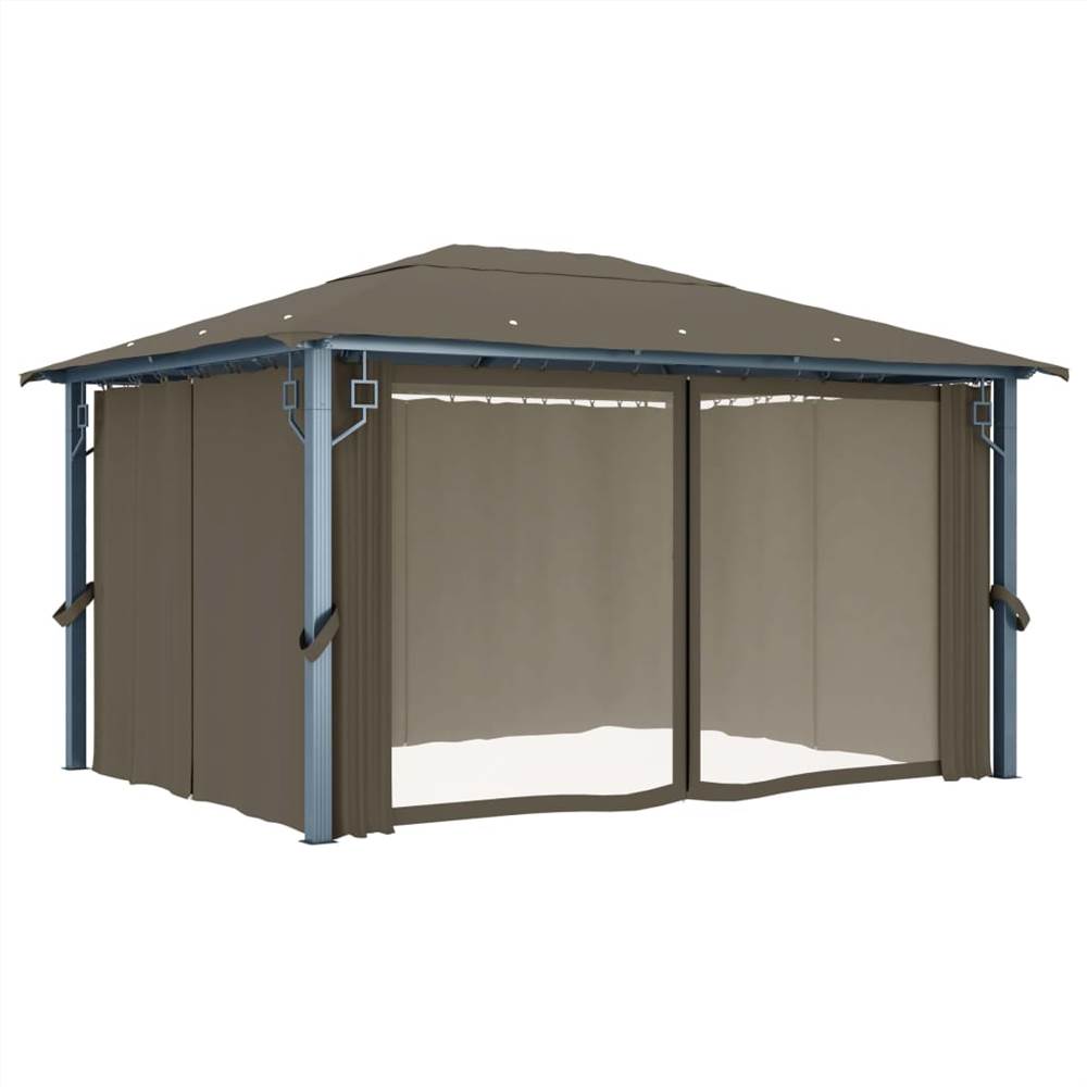 Gazebo with Curtain and String Lights 400x300 cm Taupe Aluminium