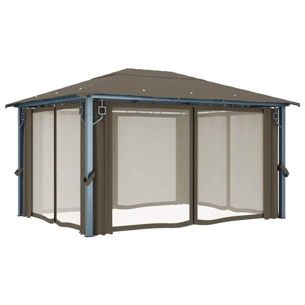 Gazebo with Curtain and String Lights 400x300 cm Taupe Aluminium