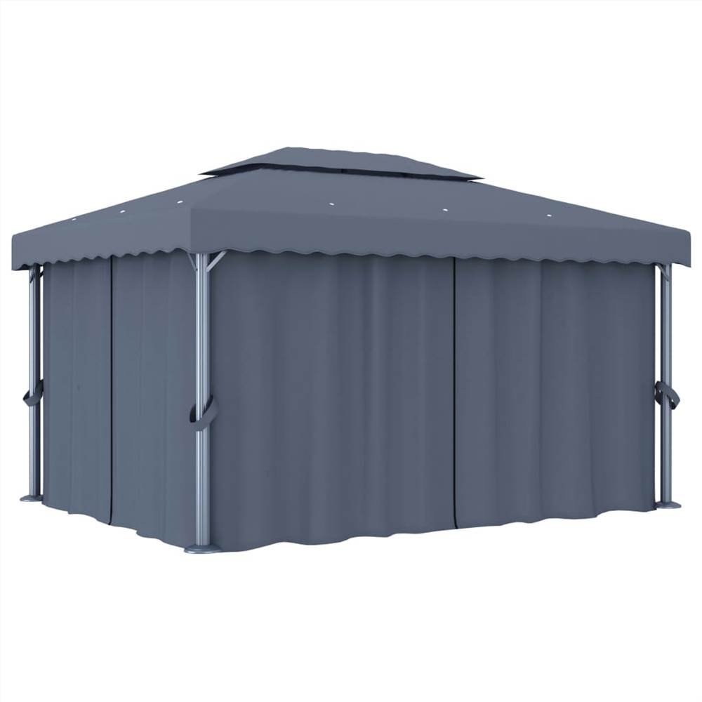 Gazebo with Curtain and String Lights 4x3 m Anthracite