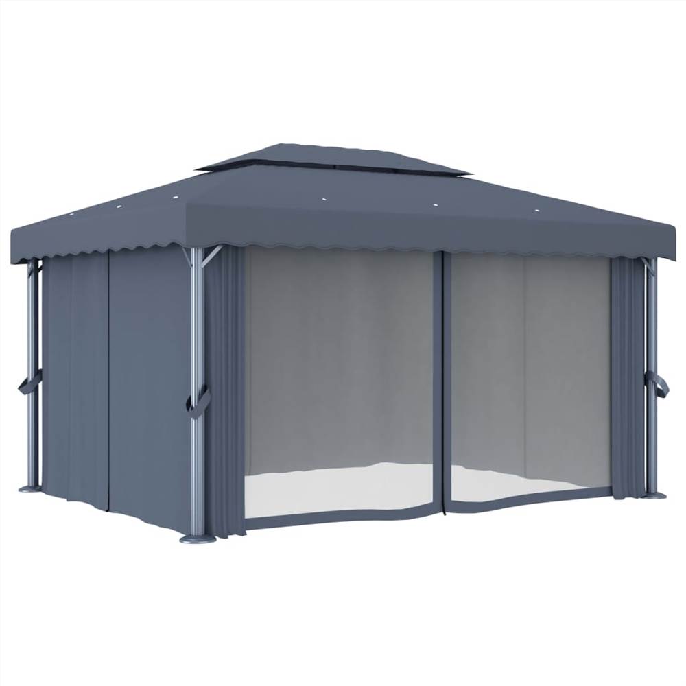 Gazebo with Curtain and String Lights 4x3 m Anthracite