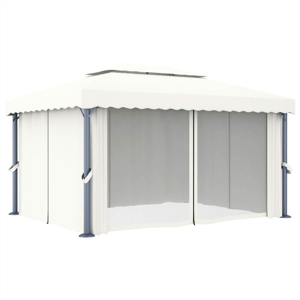 Gazebo with Curtain and String Lights 4x3 m Cream White