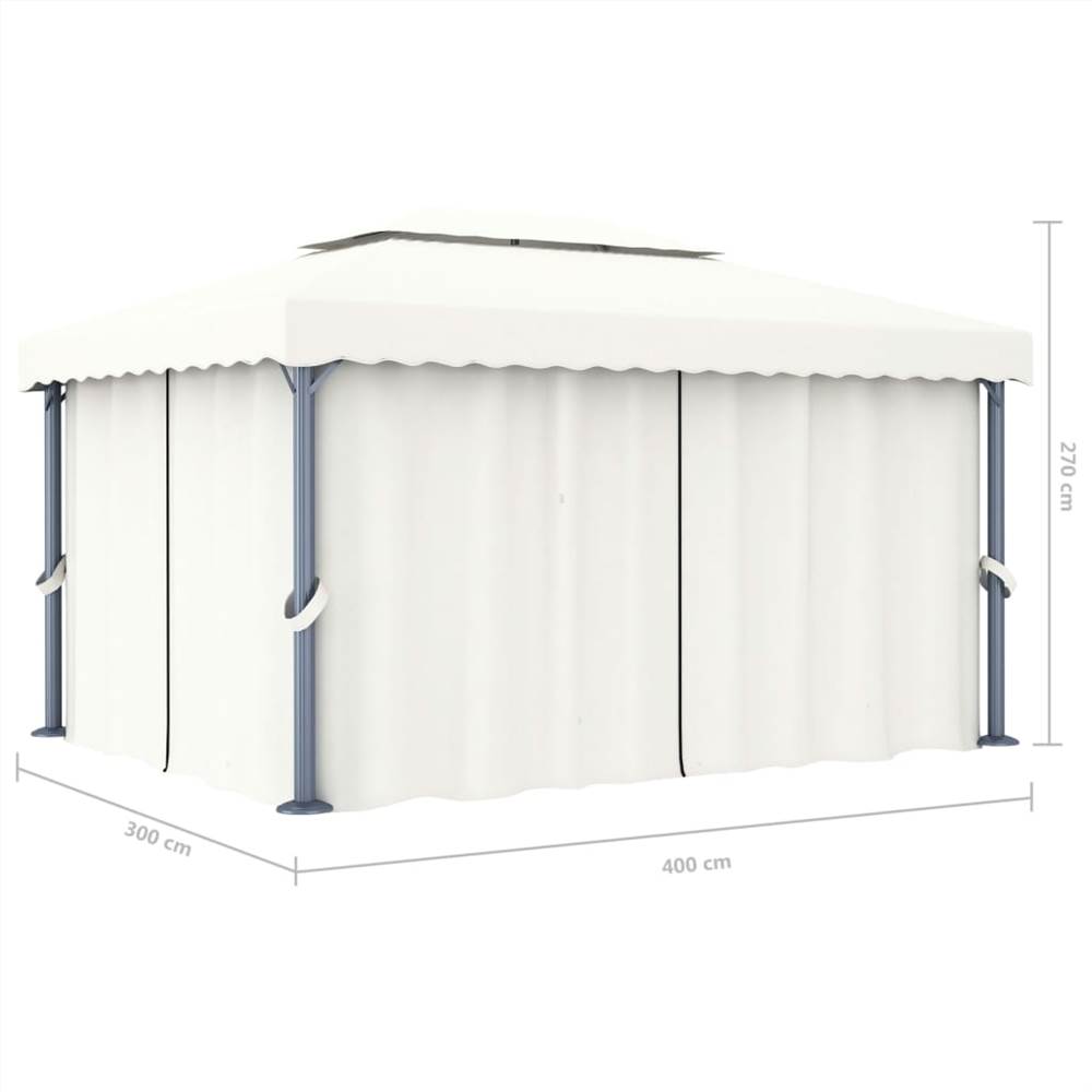 Gazebo with Curtain and String Lights 4x3 m Cream White