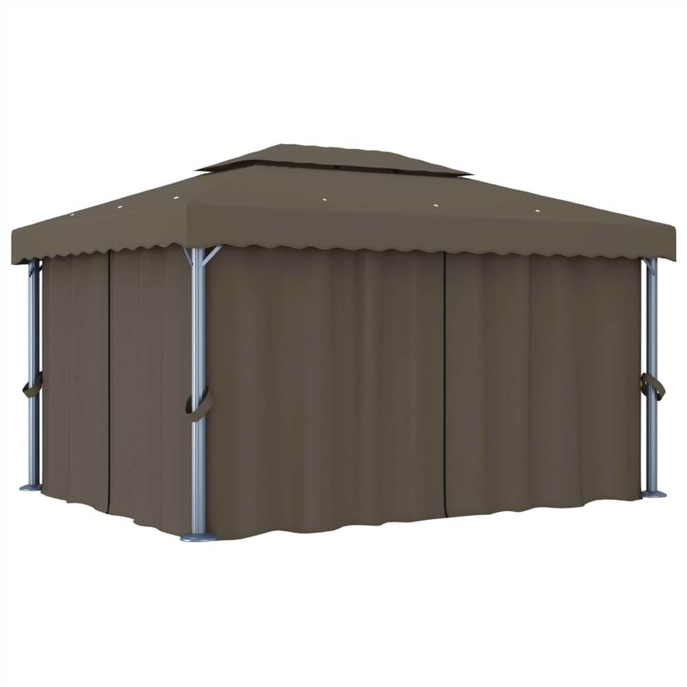 Gazebo with Curtain and String Lights 4x3 m Taupe