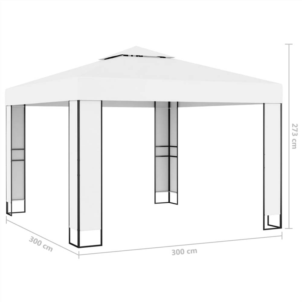 Gazebo with Double Roof and String Lights 3x3 m White