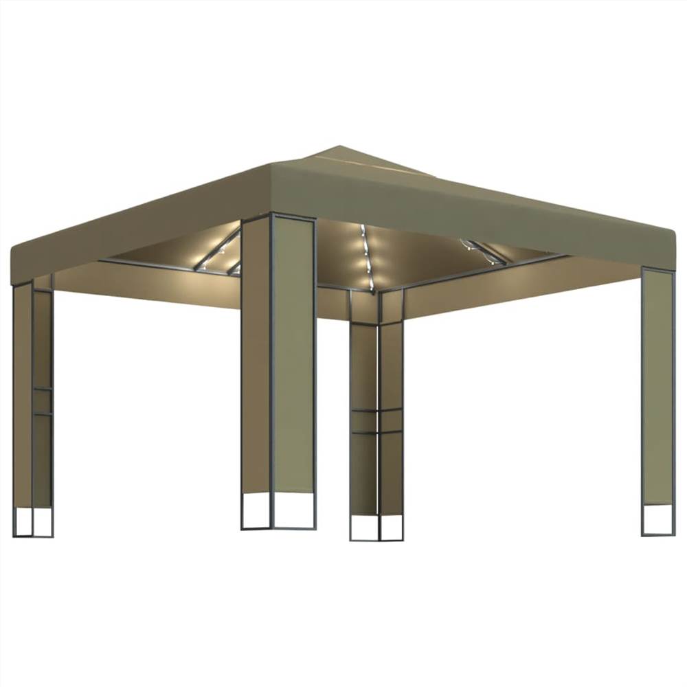 

Gazebo with Double Roof and String Lights 3x3x2.7 m Taupe 180 g/m²