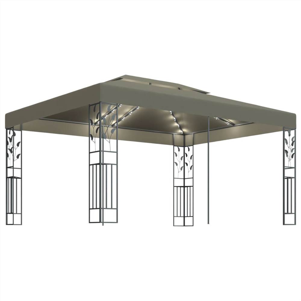 

Gazebo with Double Roof and String Lights 3x4 m Taupe 180 g/m²