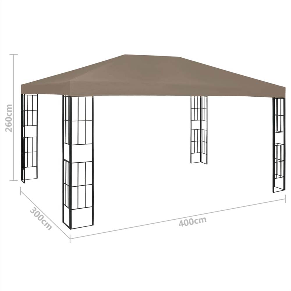 Gazebo with String Lights 4x3 m Taupe