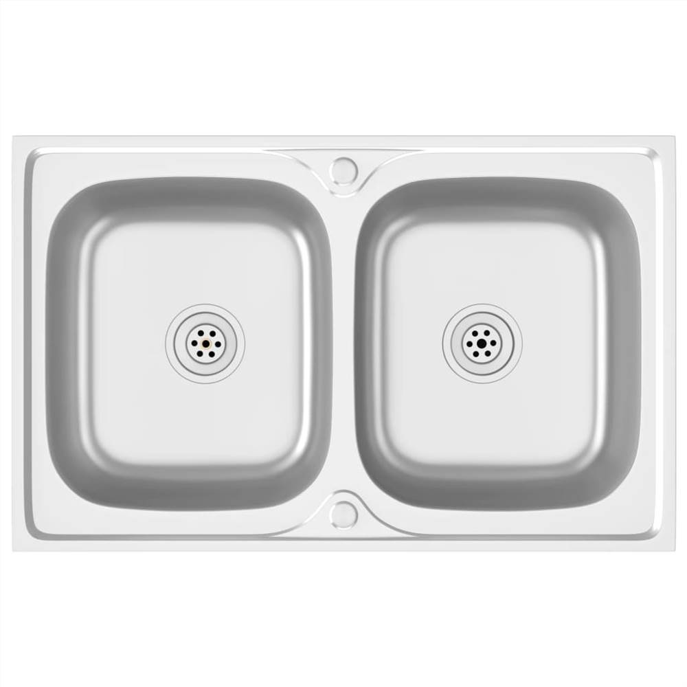 Kitchen Sink with Double Basins Silver 800x500x155 mm Stainless Steel