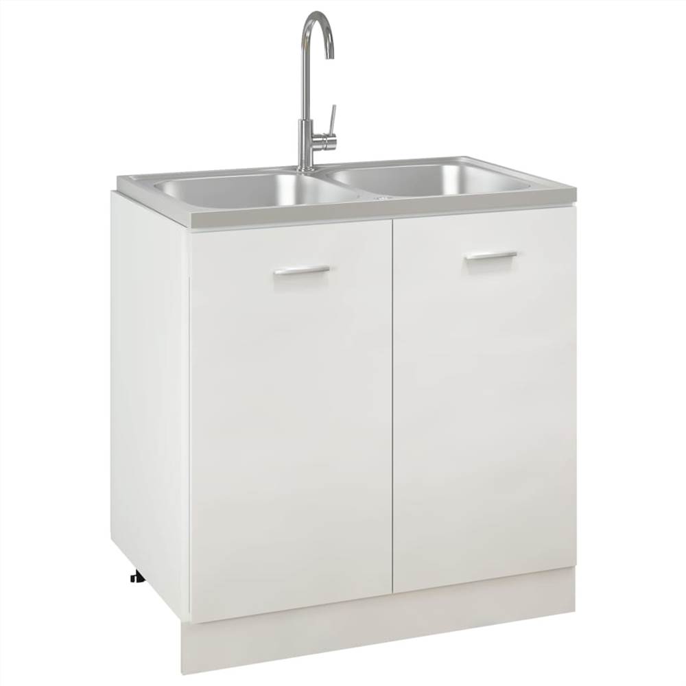 Kitchen Sink with Double Basins Silver 800x500x155 mm Stainless Steel