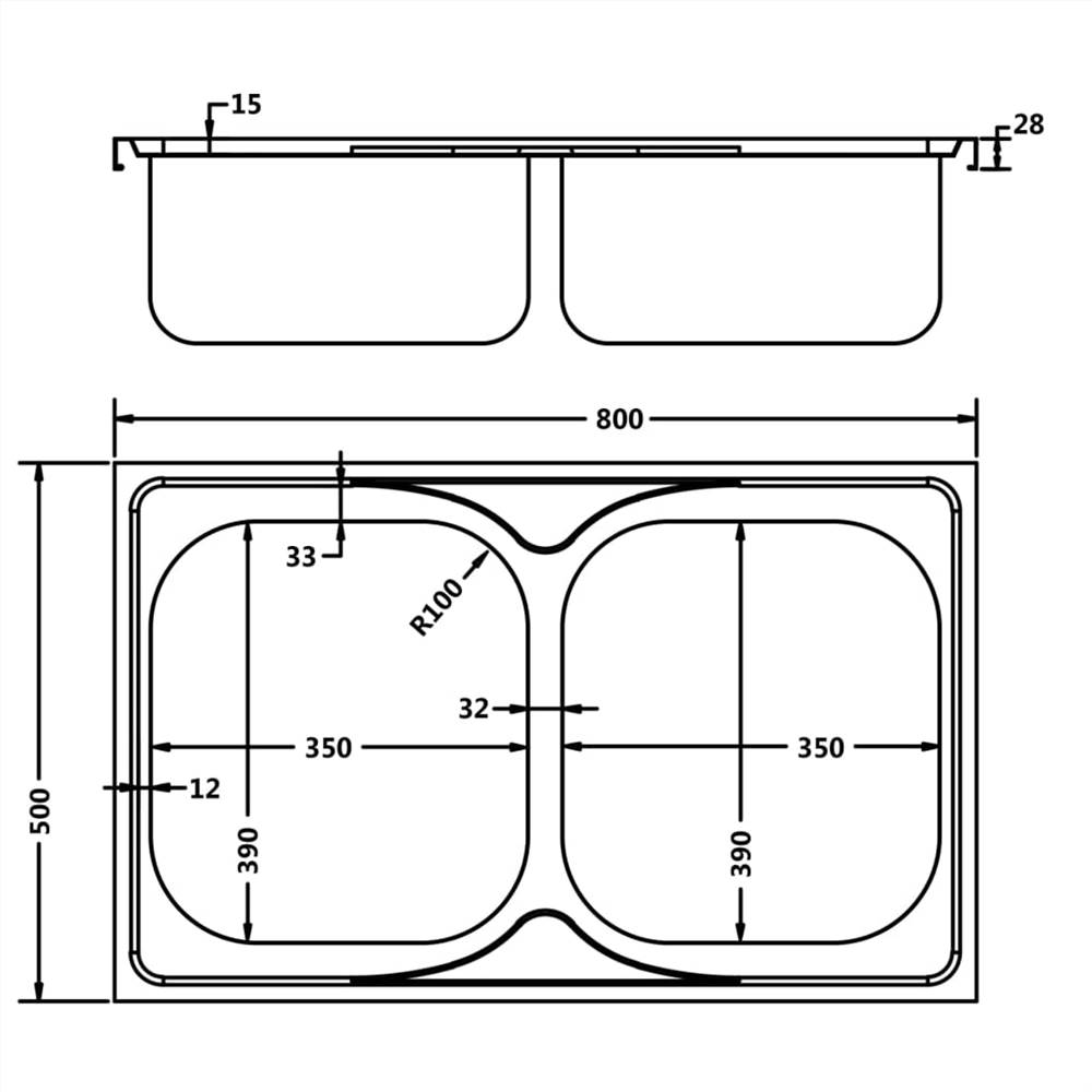Kitchen Sink with Double Basins Silver 800x500x155 mm Stainless Steel