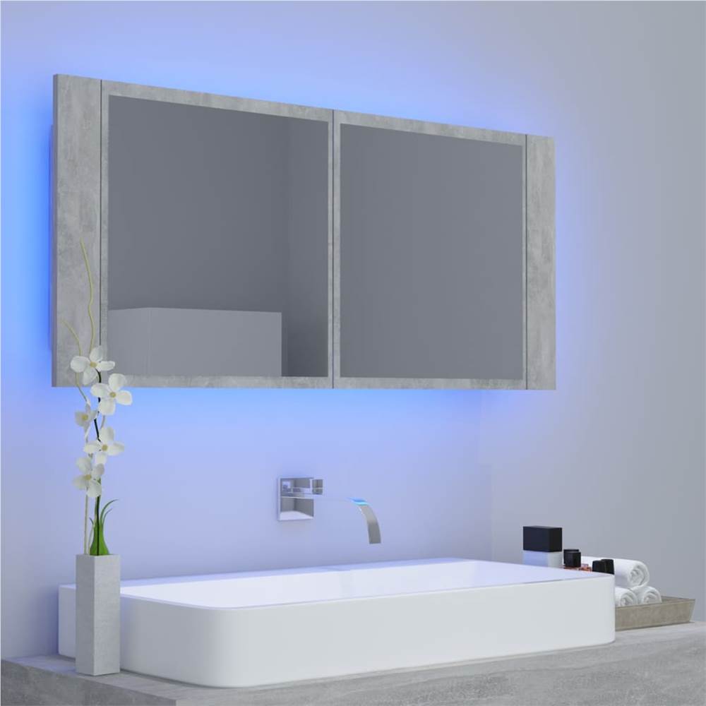 LED Bathroom Mirror Cabinet Concrete Grey 100x12x45 cm