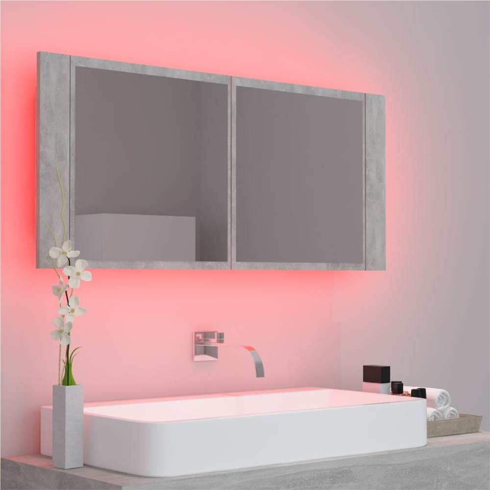 LED Bathroom Mirror Cabinet Concrete Grey 100x12x45 cm