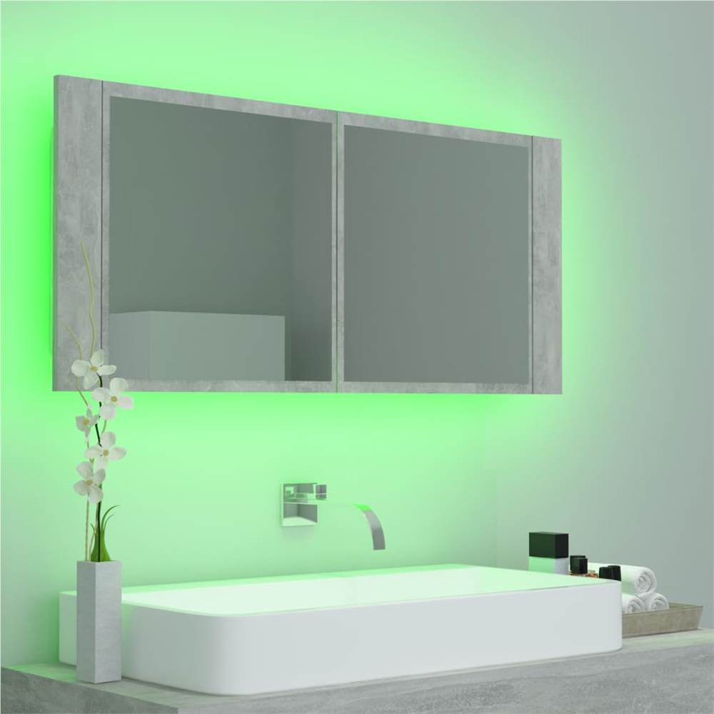 LED Bathroom Mirror Cabinet Concrete Grey 100x12x45 cm