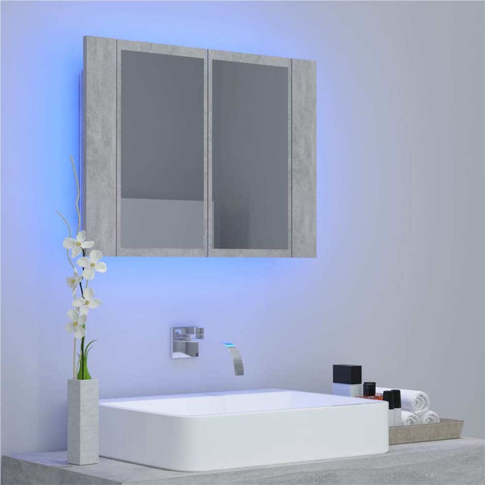 LED Bathroom Mirror Cabinet Concrete Grey 60x12x45 cm