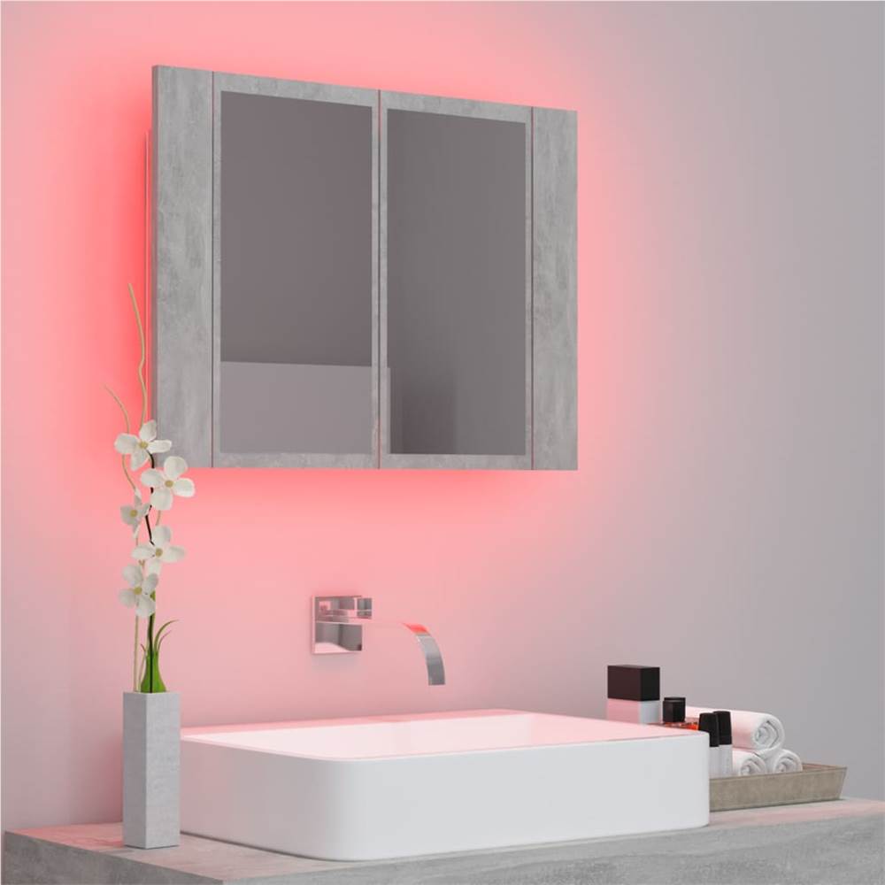 LED Bathroom Mirror Cabinet Concrete Grey 60x12x45 cm
