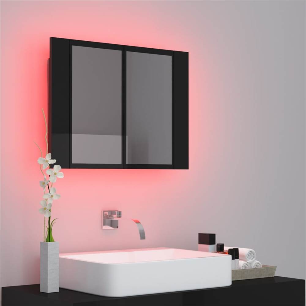 LED Bathroom Mirror High Gloss Black 60x12x45 cm
