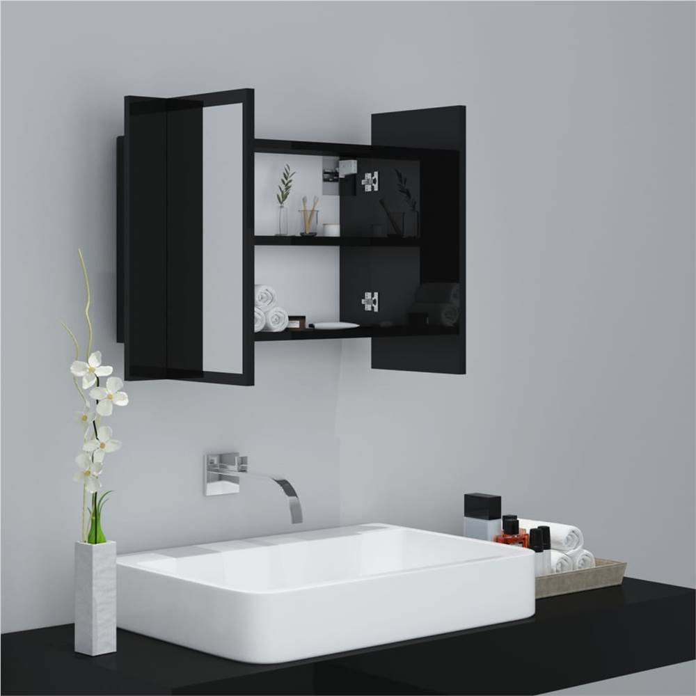 LED Bathroom Mirror High Gloss Black 60x12x45 cm