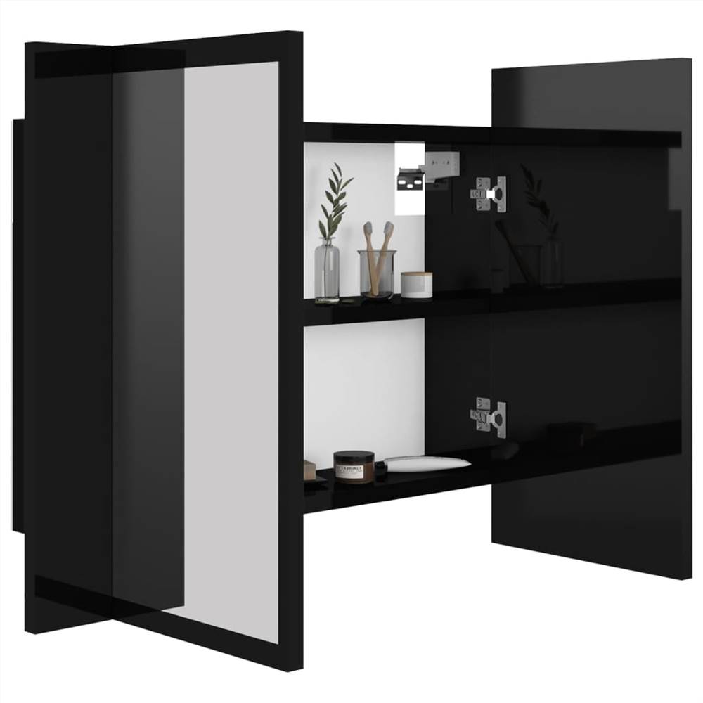 LED Bathroom Mirror Cabinet High Gloss Black 60x12x45 cm
