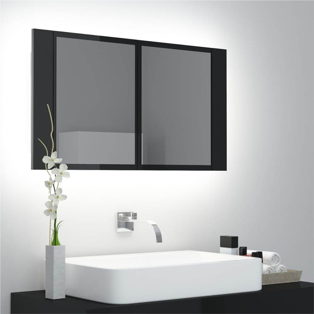 

LED Bathroom Mirror Cabinet High Gloss Black 80x12x45 cm