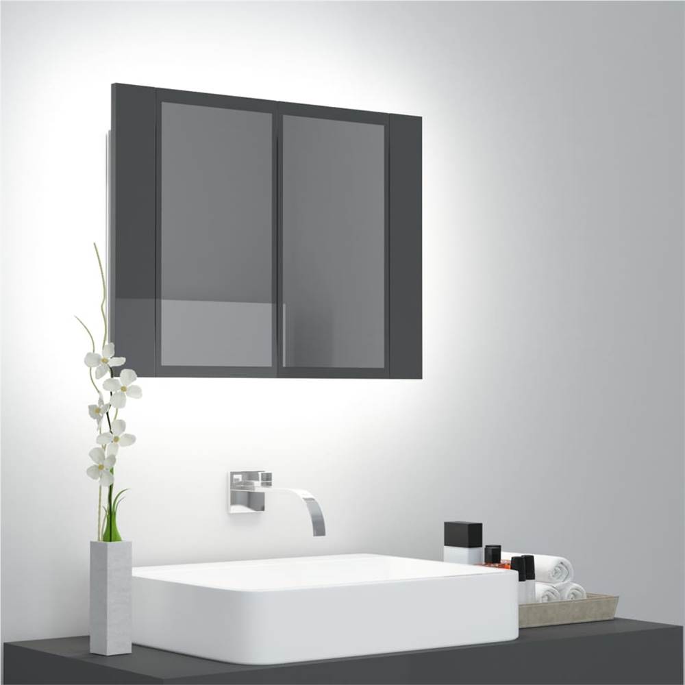 

LED Bathroom Mirror Cabinet High Gloss Grey 60x12x45 cm