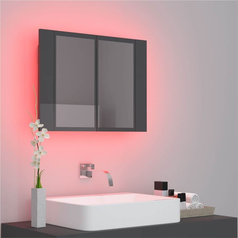 LED Bathroom Mirror Cabinet High Gloss Grey 60x12x45 cm