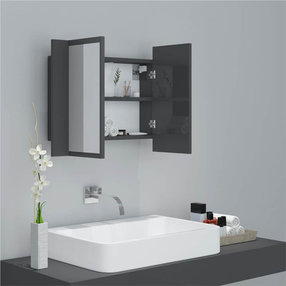 LED Bathroom Mirror Cabinet High Gloss Grey 60x12x45 cm
