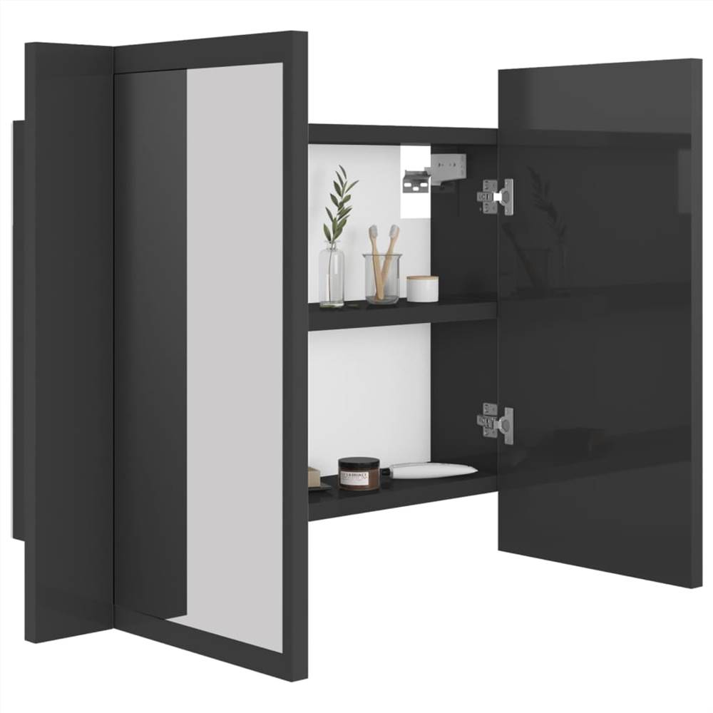 LED Bathroom Mirror Cabinet High Gloss Grey 60x12x45 cm