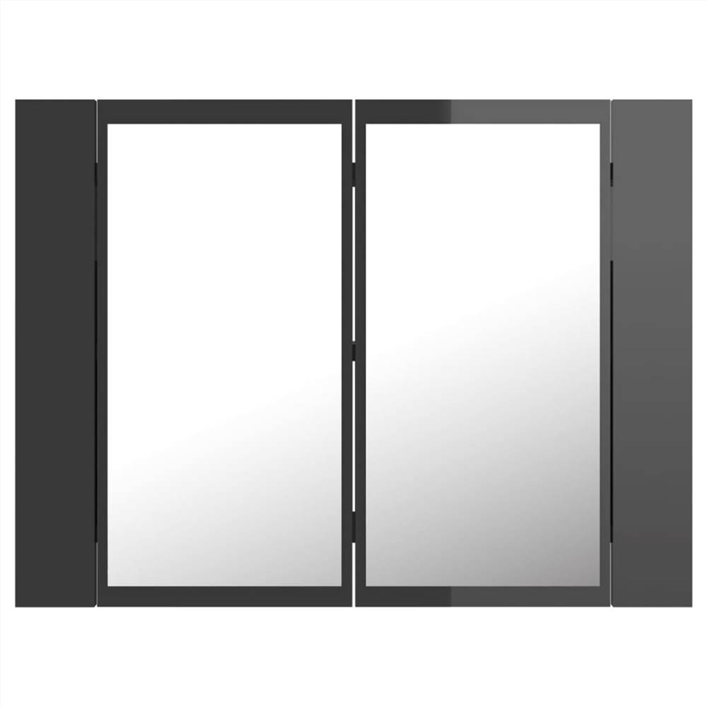 LED Bathroom Mirror Cabinet High Gloss Grey 60x12x45 cm