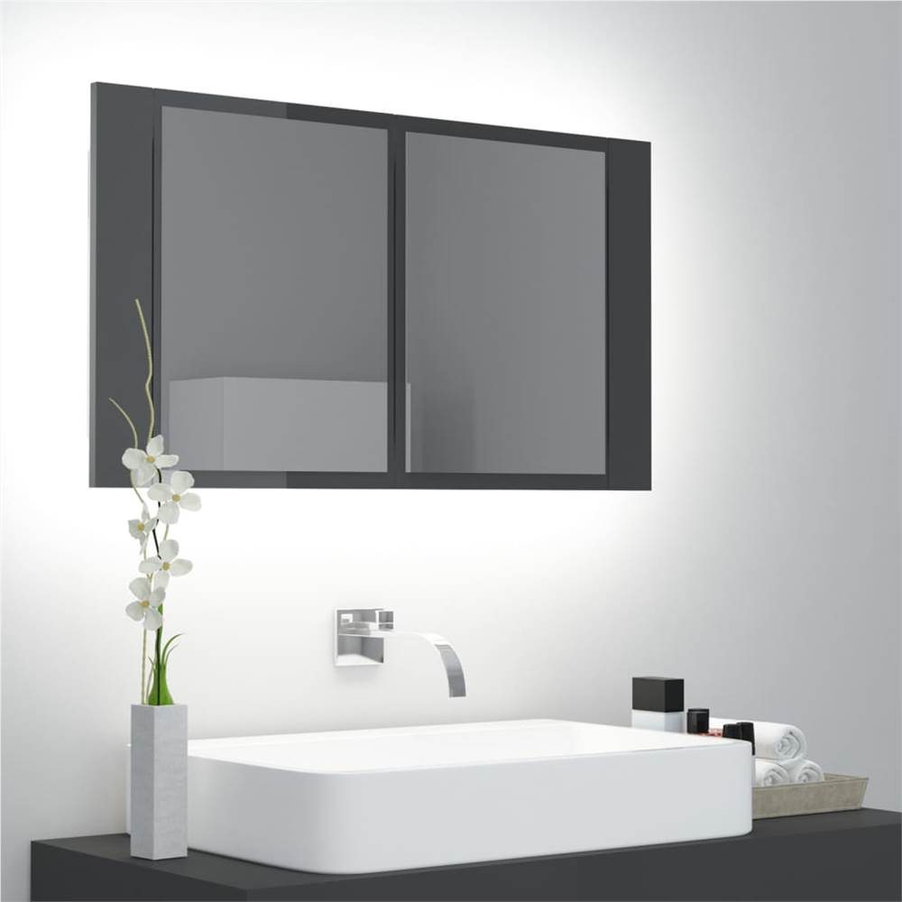 

LED Bathroom Mirror Cabinet High Gloss Grey 80x12x45 cm