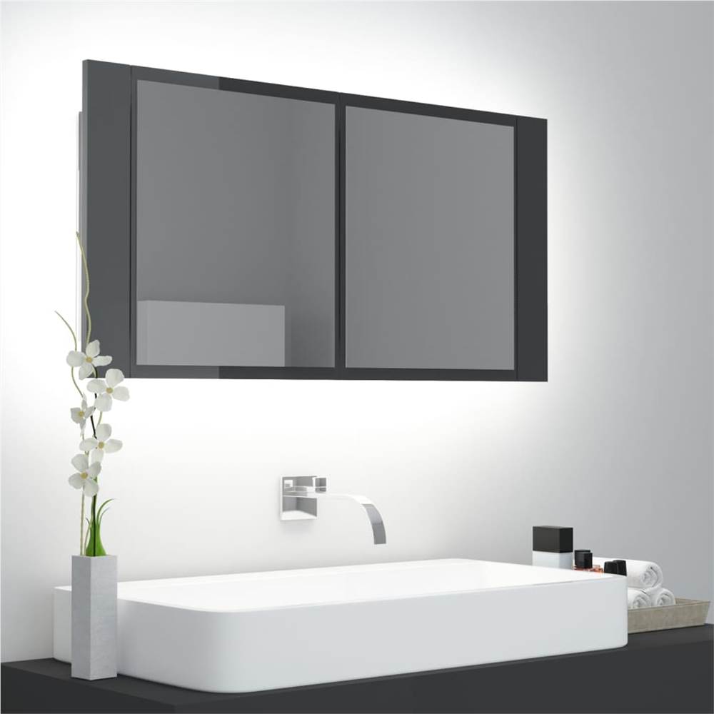 

LED Bathroom Mirror Cabinet High Gloss Grey 90x12x45 cm