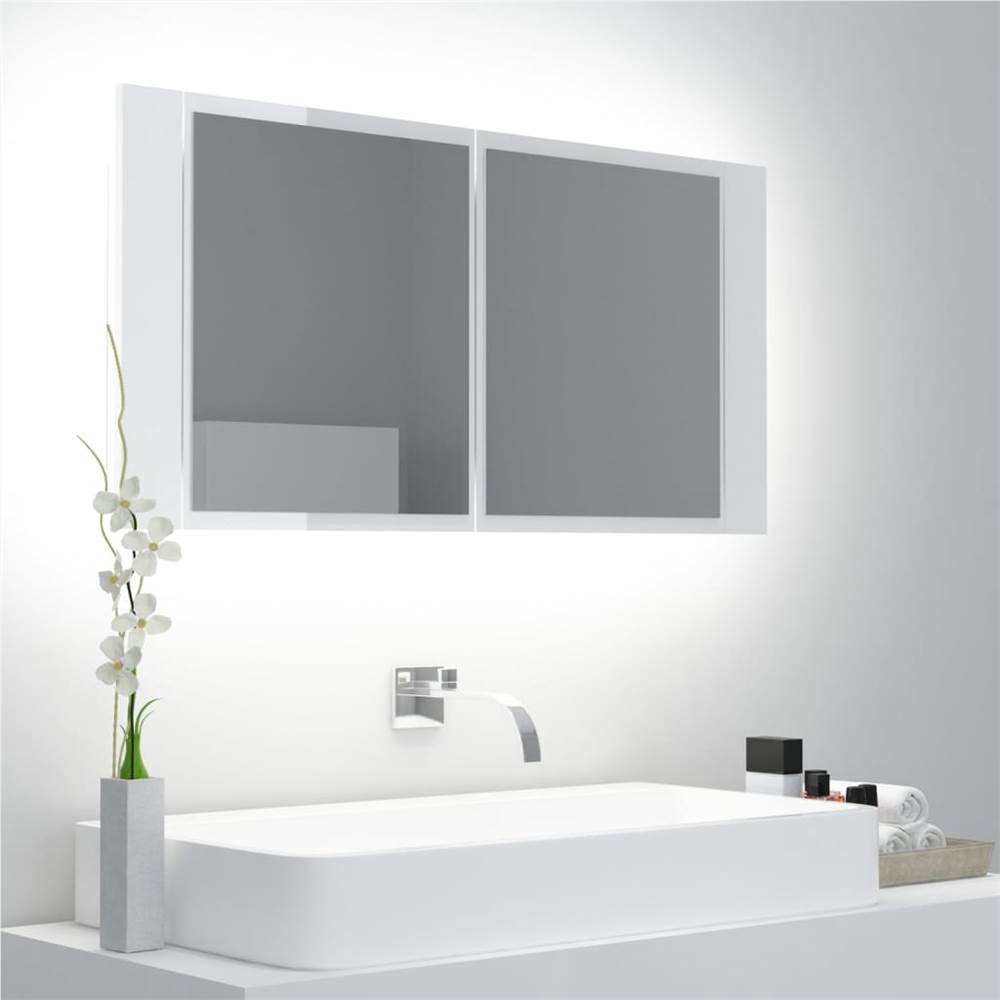 

LED Bathroom Mirror Cabinet High Gloss White 90x12x45 cm
