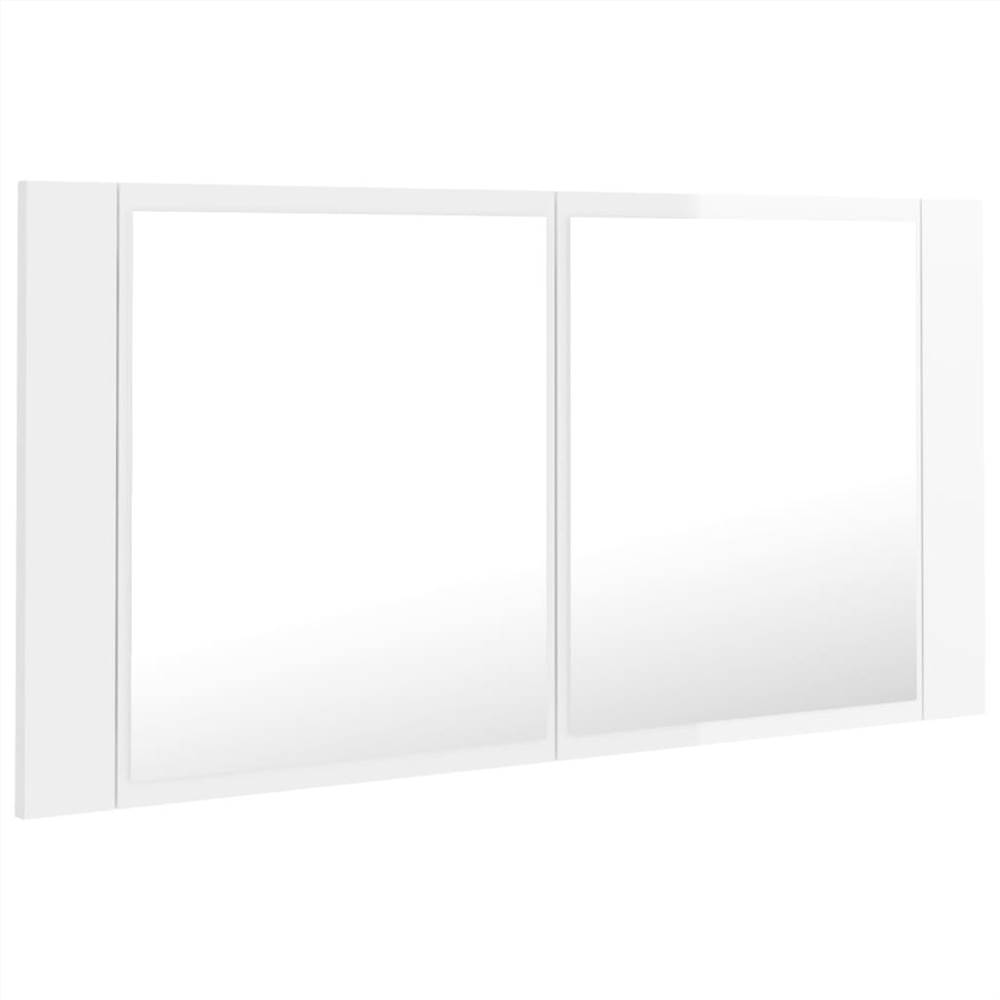 LED Bathroom Mirror High Gloss White 90x12x45 cm