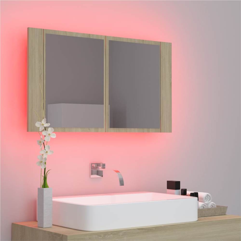 LED Bathroom Mirror Sonoma Oak 80x12x45 cm