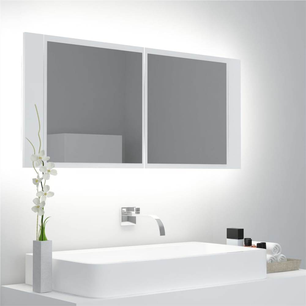 Meuble Miroir Salle de Bain LED Blanc 100x12x45 cm