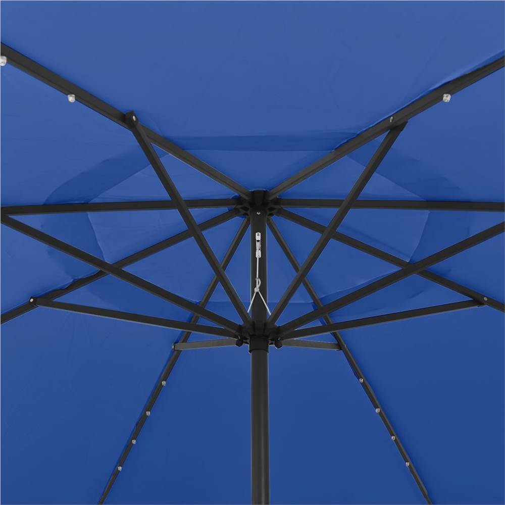 Outdoor Parasol with LED Lights and Metal Pole 400 cm Azure Blue