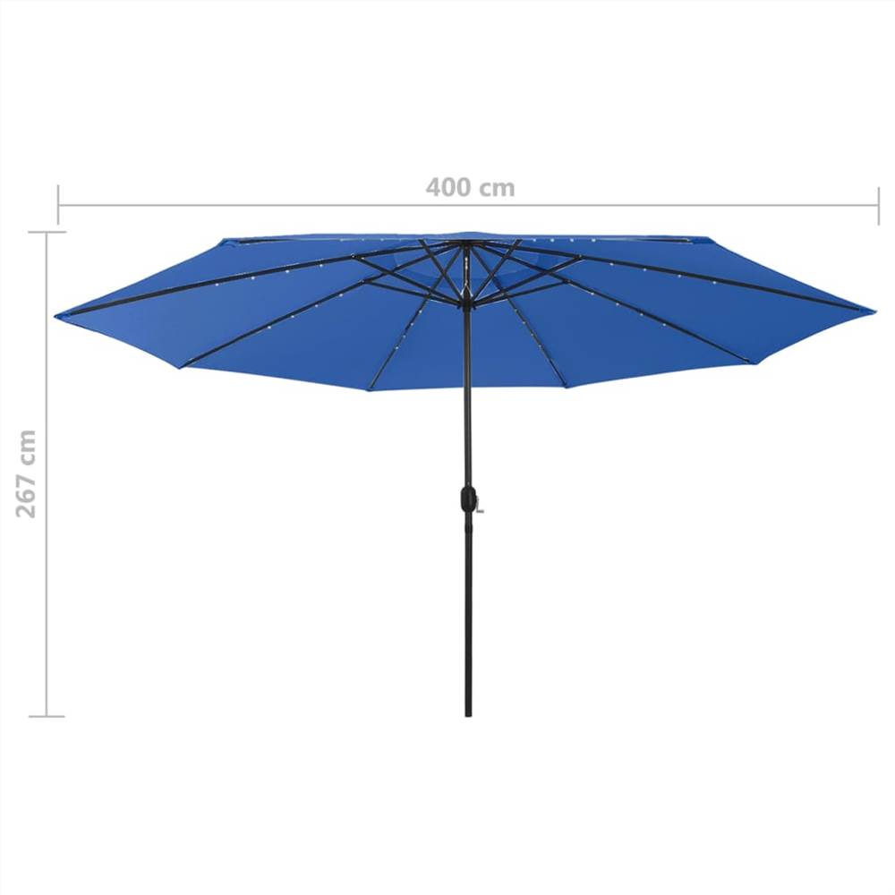 Outdoor Parasol with LED Lights and Metal Pole 400 cm Azure Blue