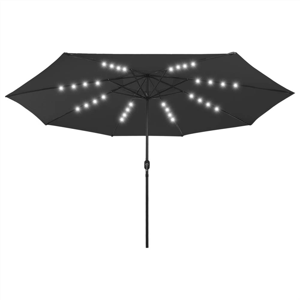 Outdoor Parasol with LED Lights and Metal Pole 400 cm Black