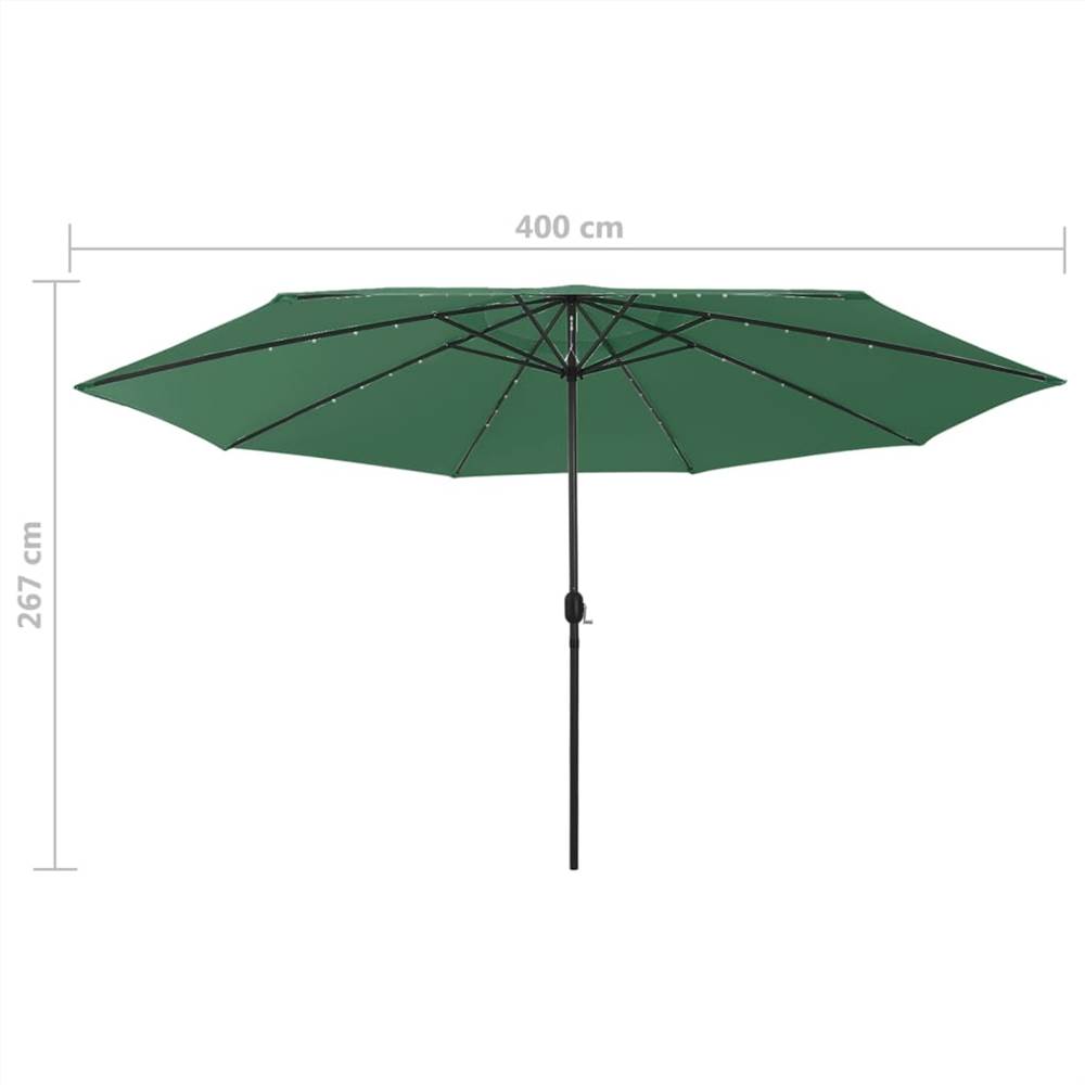 Outdoor Parasol with LED Lights and Metal Pole 400 cm Green