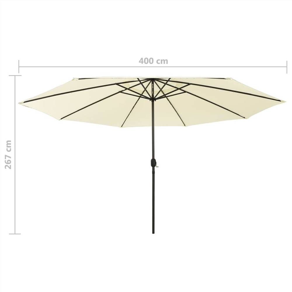 Outdoor Parasol with LED Lights and Metal Pole 400 cm Sand