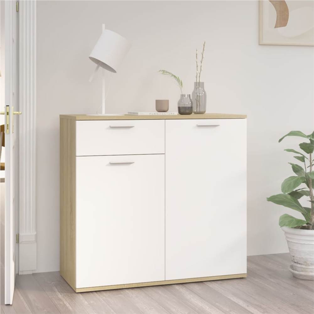 

Sideboard White and Sonoma Oak 80x36x75 cm Chipboard