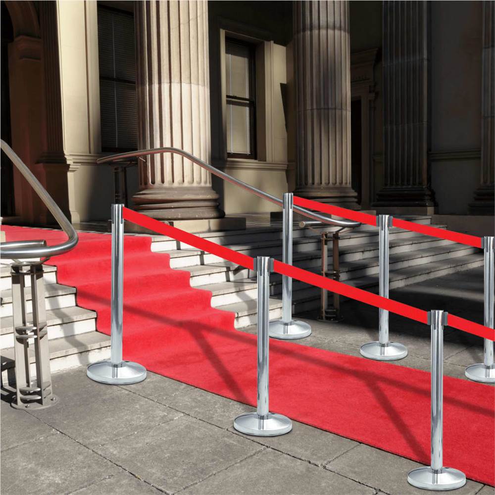 

Stanchions with Belts 4 pcs Airport Barrier Stainless Steel Silver