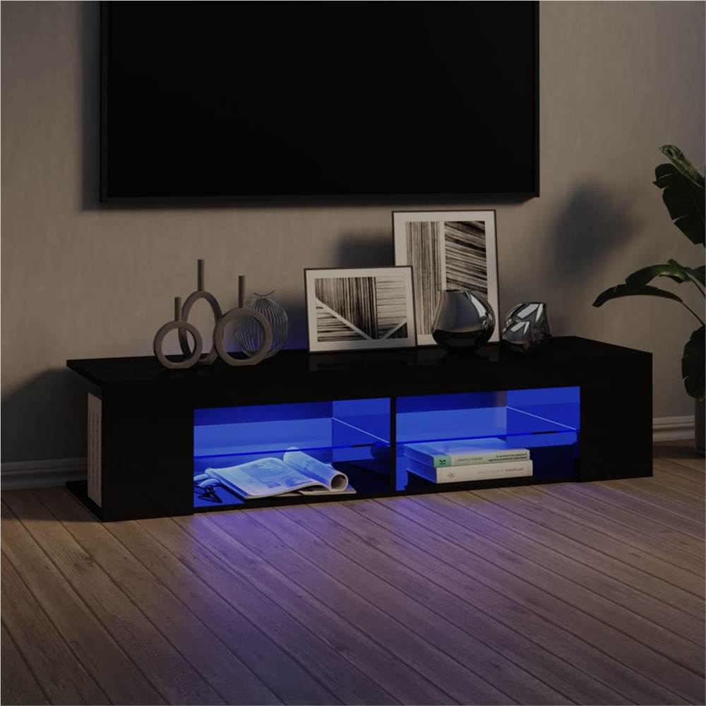 

TV Cabinet with LED Lights High Gloss Black 135x39x30 cm